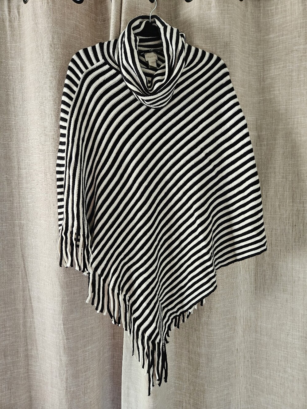 Chico's Black/Cream Striped Poncho OS